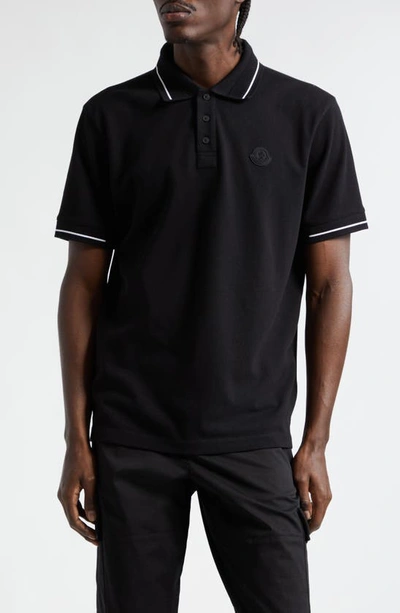 Moncler Tipped Cotton Piqué Knit Polo In Black