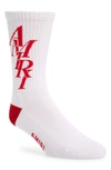 Amiri Stack Logo Cotton Blend Crew Socks In White Red