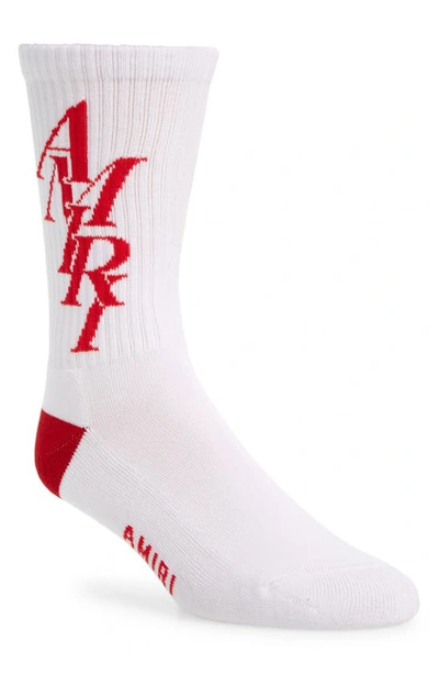 Amiri Stack Logo Cotton Blend Crew Socks In White Red