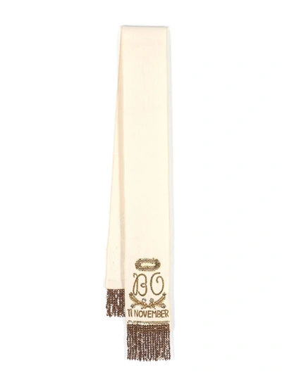Bode Bullion-embroidered Tie In Cream Gold