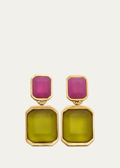 Saint Laurent Octagon Earrings In Gold,olive,pink