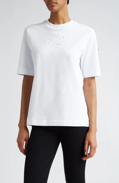 Moncler Lace-up Logo Embossed Cotton T-shirt In White