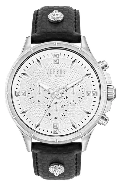 Versus Versace Chrono Lion Modern Chronograph Leather Strap Watch, 45mm In Stainless Steel