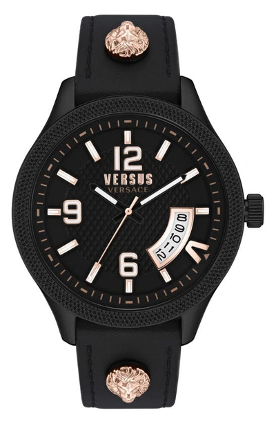 Versus Reale Leather Strap Watch, 44mm In Black