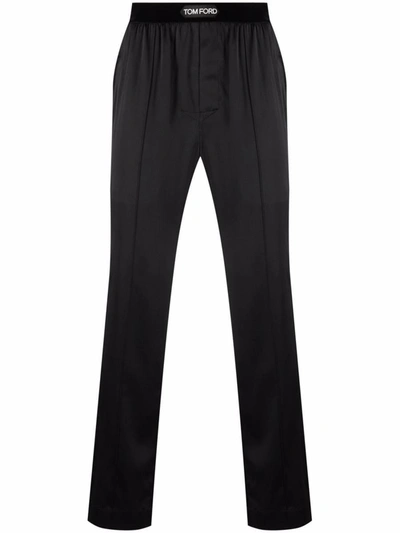 Tom Ford Men's Silk Logo Pajama Pants In Black