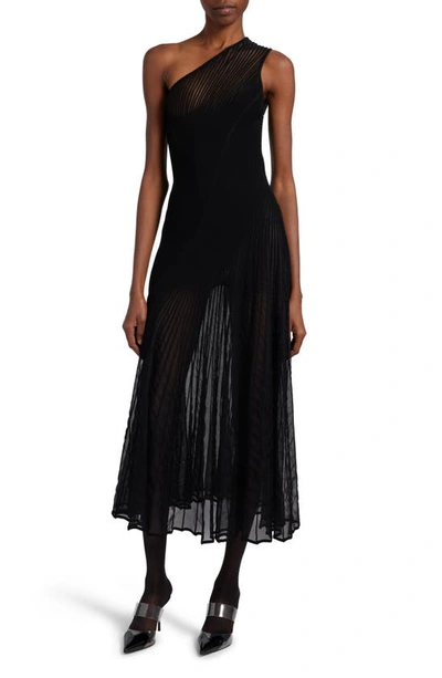 Alaïa One-shoulder Twisted Seam Midi Dress In 995 - Noir Alaia