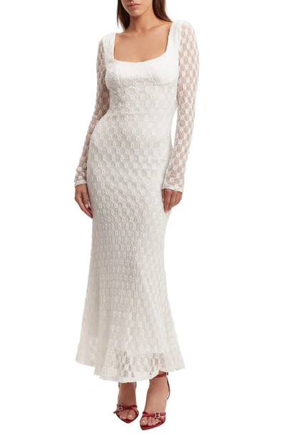 BARDOT ADONI LONG SLEEVE LACE OVERLAY MIDI DRESS