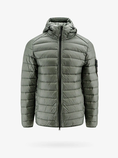 Stone Island Padded And Quilted Nylon Jacket With Removable Logo Patch In Green