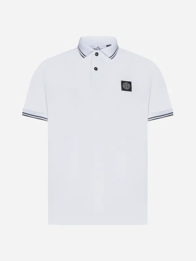 Stone Island Mens White Logo-badge Slim Fit Stretch-cotton Polo Shirt