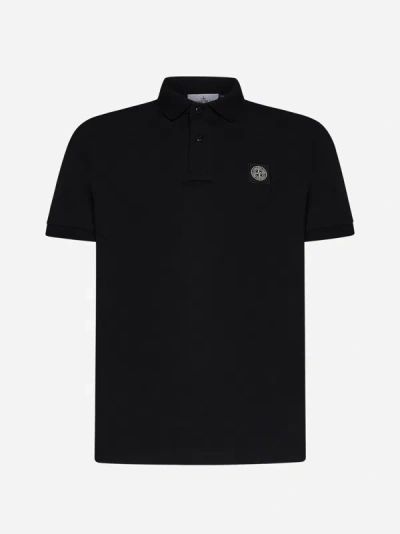 Stone Island Logo-patch Cotton Polo Shirt In Black