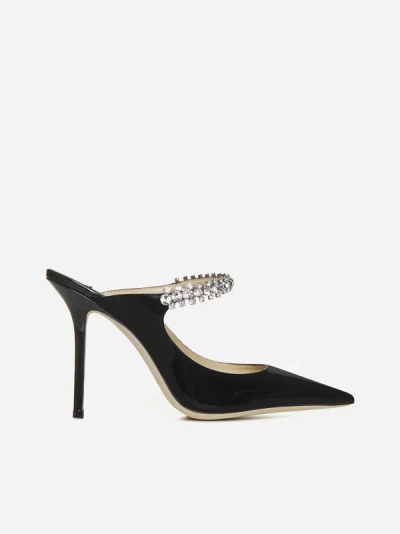 Jimmy Choo Bing 100 Crystal-embellished Mules In Patent Leather In Black