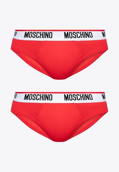 Moschino Logo-waistband Cotton Briefs (pack Of Two) In Red