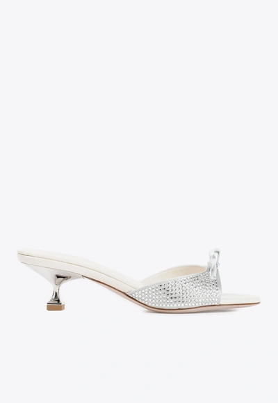 Miu Miu 45 Crystal-embellished Bow Leather Mules In Silver