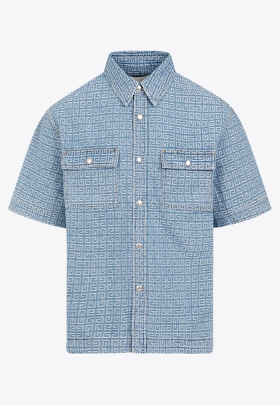 Givenchy 4g-jacquard Short-sleeve Denim Shirt In Blue