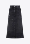 Givenchy Womens Faded Black Faded-wash Mid-rise Denim Maxi Skirt In Black