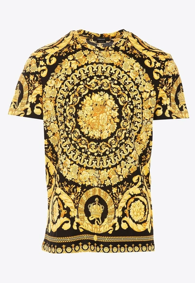 Versace Barocco Print Short-sleeved T-shirt In Yellow