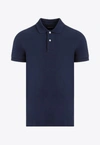 Tom Ford Textured Finish Navy Polo With Front Button Placket In Navy
