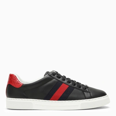 Gucci Ace Black Leather Low Trainer Men In White