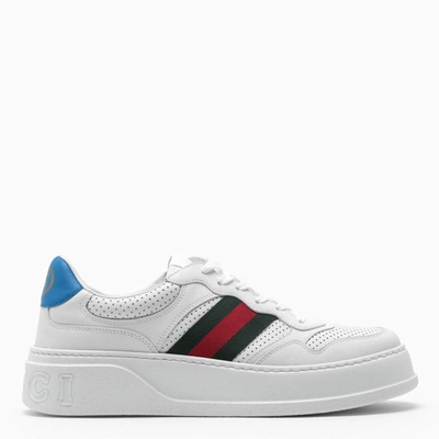 Gucci White Low Sneakers With Web Tape Men In Brown