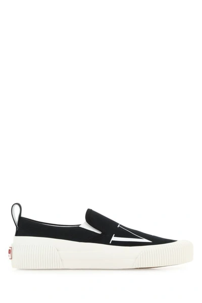 Valentino Garavani Black Canvas Vlogo Slip Ons In Brown