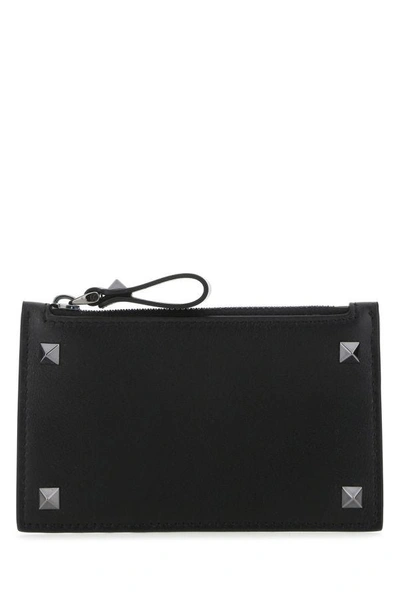 Valentino Garavani Man Black Leather Rockstud Card Holder