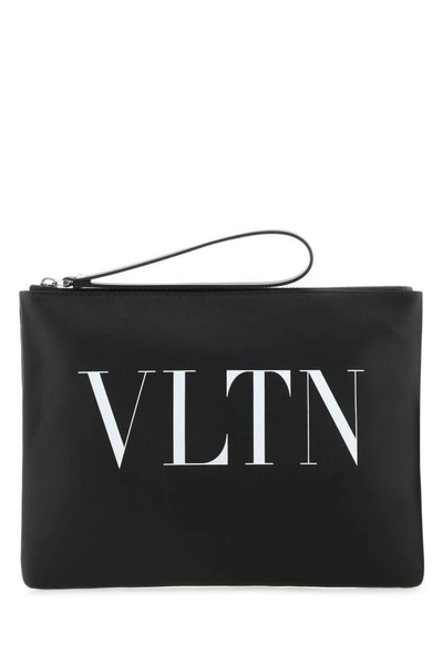Valentino Garavani Rockstud Vltn Printed Zipped Clutch Bag In Black