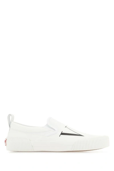 Valentino Garavani Man White Canvas Vlogo Slip Ons