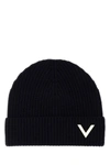 Valentino Folded Brim Cashmere Knit Beanie In Black