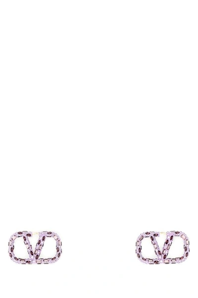 Valentino Garavani Woman Lilac Rhinestones Vlogo Signature Earrings In Purple