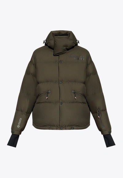 Moncler Logo-appliqué Padded Hooded Jacket In Green