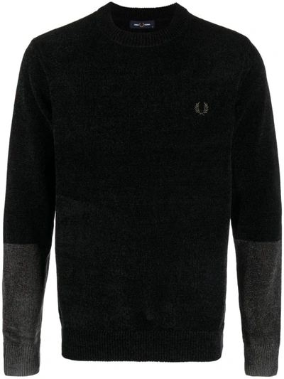 Fred Perry Logo-embroidered Panelled Jumper In Black