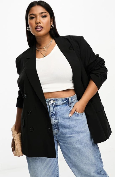 Asos Design Double Breasted Blazer In Black