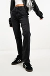 Asos Design 90s Straight Jean With Split In Black In Black
