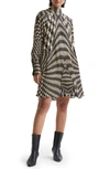 Reiss Ester Placed Mono Print Flippy Dress In Black White