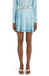 Versace Pleated Satin-trimmed Floral-print Crepe De Chine Mini Skirt In Pale Blue
