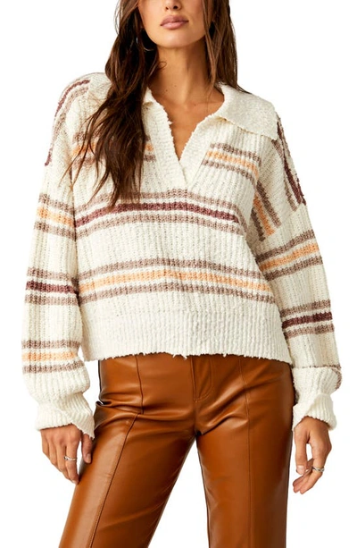 Free People Kennedy Long Sleeve Collared Pullover Sweater In Cream In Neutral
