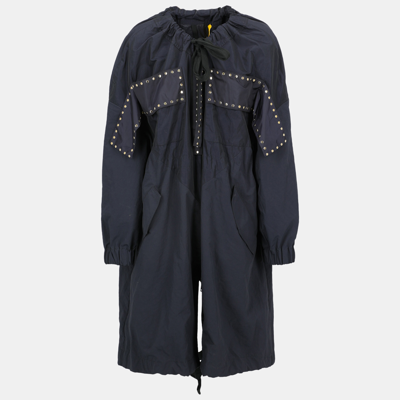 Pre-owned Moncler Women's Synthetic Fibers Raincoat - Navy - Xs In Navy Blue