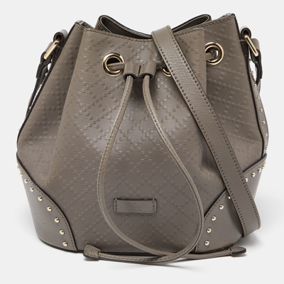 Pre-owned Gucci Grey Diamante Leather Medium Hilary Bucket Bag