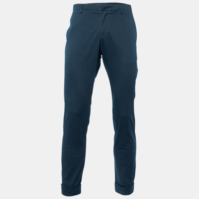 Pre-owned Gucci Midnight Blue Cotton Riding Tapered Trousers M In Navy Blue