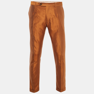 Pre-owned Dolce & Gabbana Orange Raw Silk Tailored Trousers M