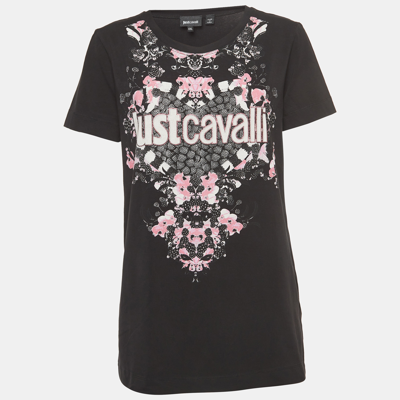 Pre-owned Just Cavalli Black Logo Print Stretch Cotton Fitted T-shirt Xxl