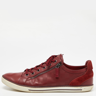 Pre-owned Louis Vuitton Burgundy Damier Embossed Leather Challenge Zip Up Trainers Size 46