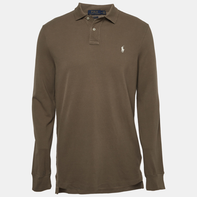 Pre-owned Polo Ralph Lauren Brown Cotton Pique Long Sleeve Polo T-shirt M