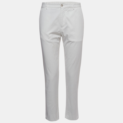 Pre-owned Dolce & Gabbana White Cotton Straight Fit Trousers L
