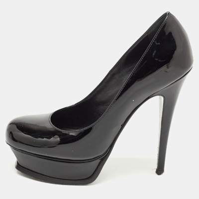 Pre-owned Saint Laurent Black Patent Leather Platform Pumps Size 38