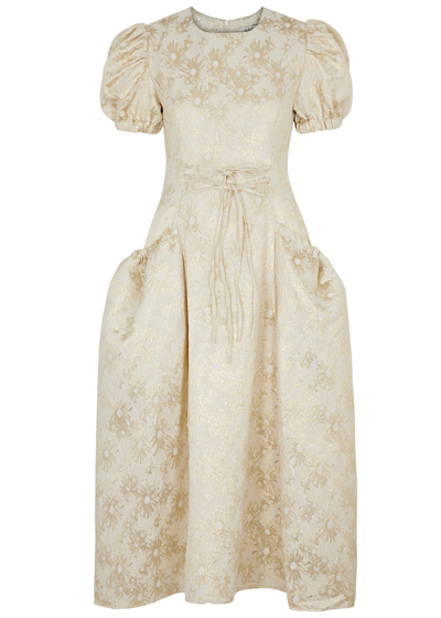 Sister Jane Ornament Floral-jacquard Cloqué Midi Dress In Gold