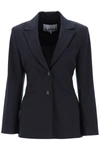 Ganni Black Fitted Drapey Melange Blazer In Blue, Red