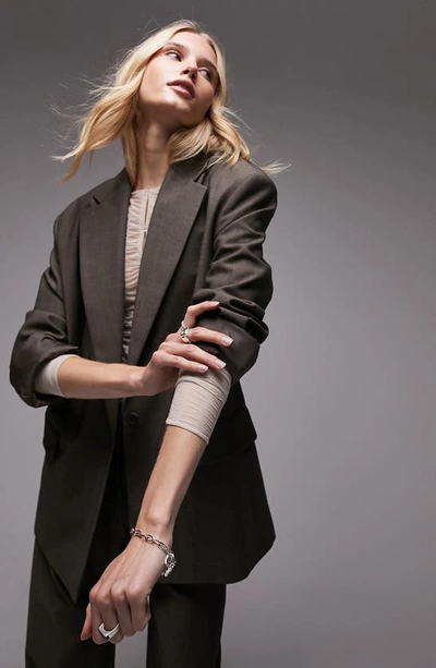 Topshop Oversized Tonic Single Breasted Blazer In Brown - Part Of A Set