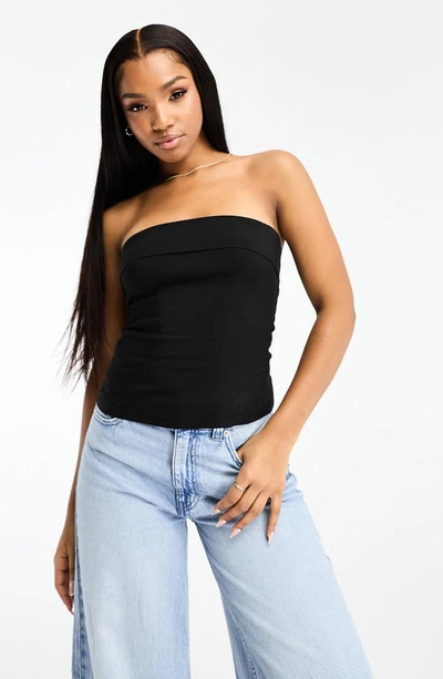 Asos Design Bengaline Bandeau Corset Top In Black