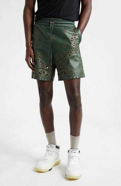 Amiri Bandana Leather Shorts In Green
